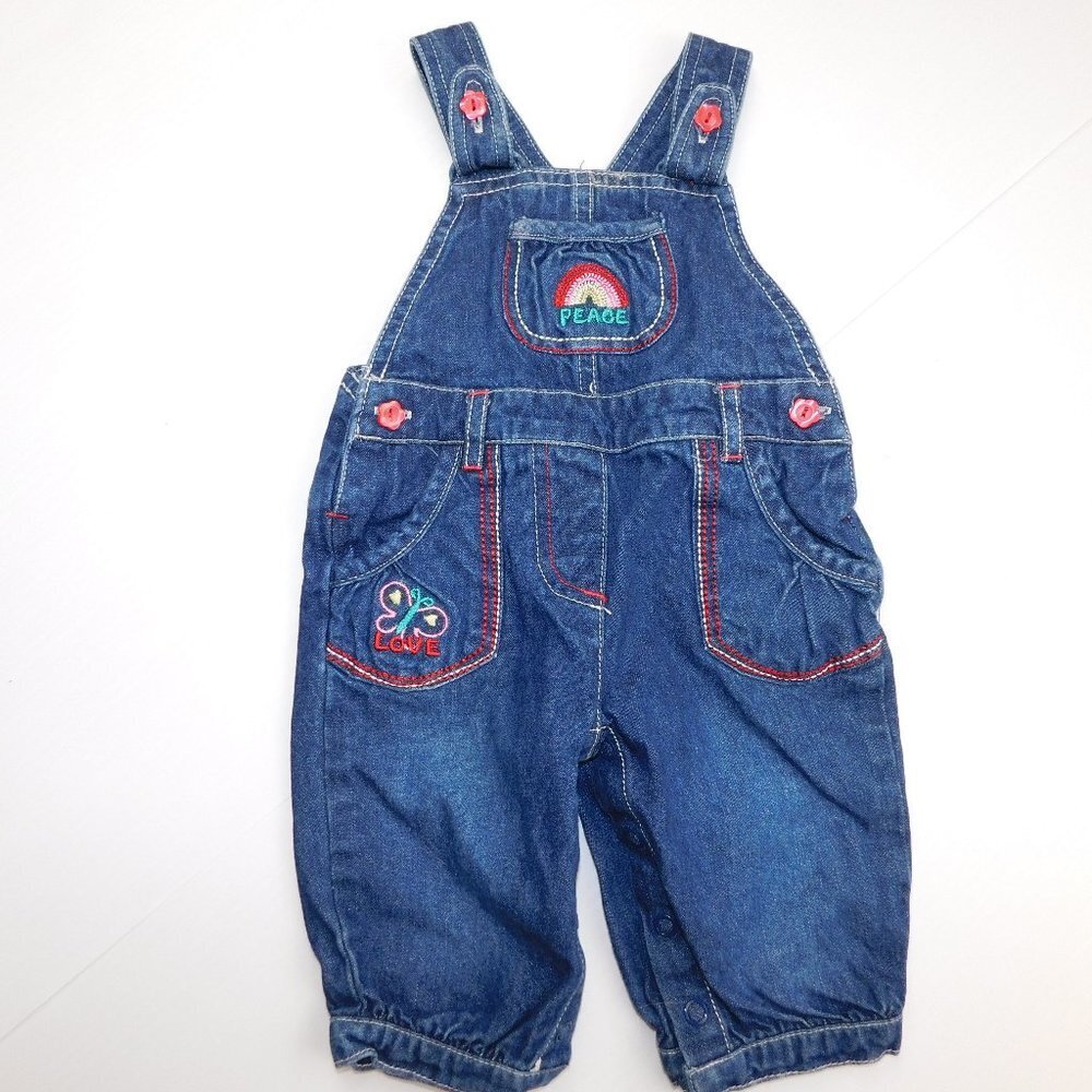 George PEACE embroidered Blue Denim Jean Overalls 3M Baby Girl 3 Months